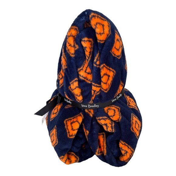 Vera Bradley Navy Blue and Orange Geo Oversized XL Plush Throw Blanket - Picture 3 of 5